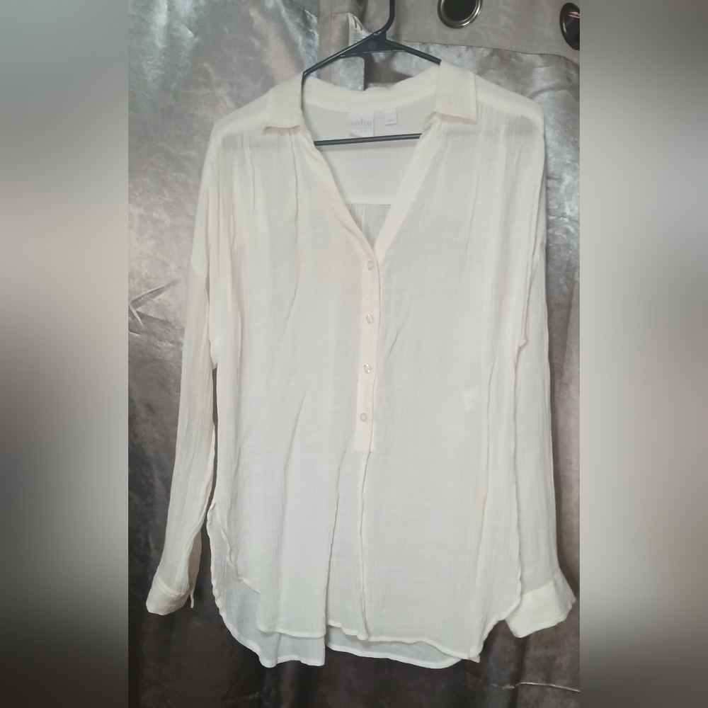 Soho New York & Co Jeans White Button-Up Blouse